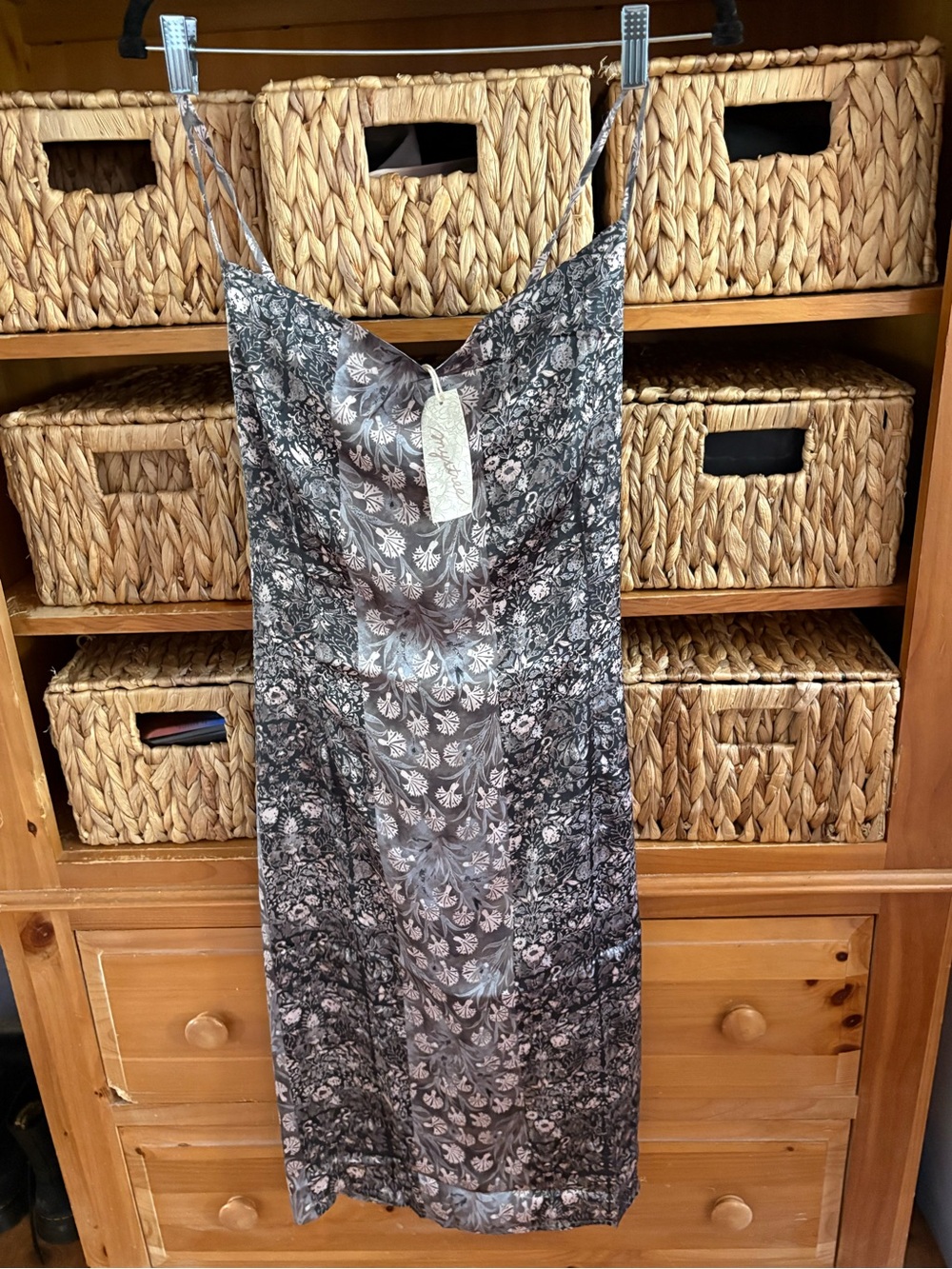 Mystree Black and Gray Floral Midi Slip Dress